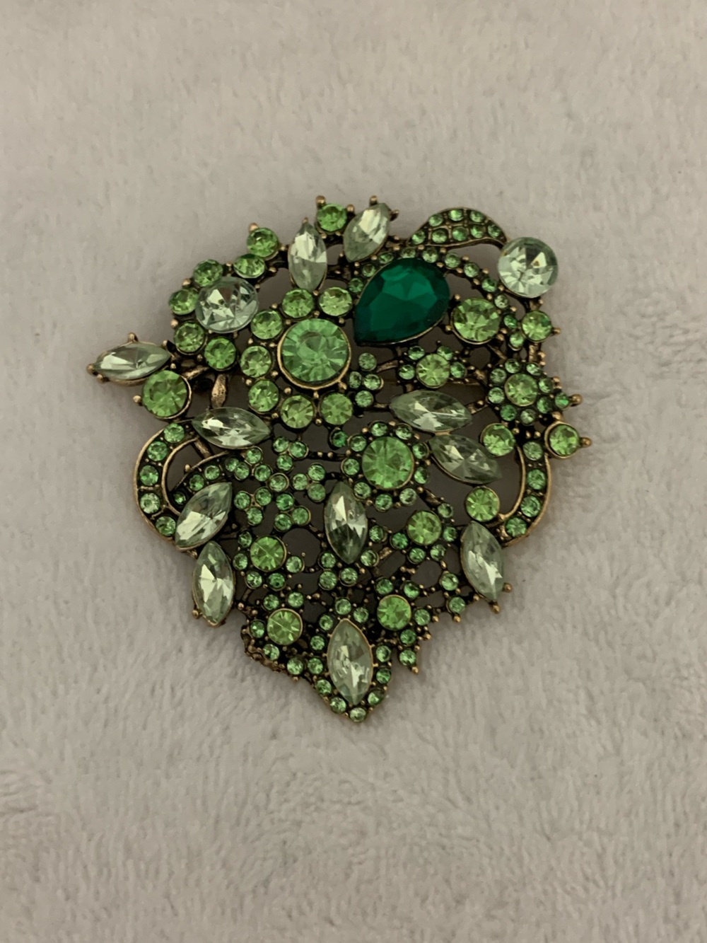 Green Crystal Floral Brooch - Women Jewelry